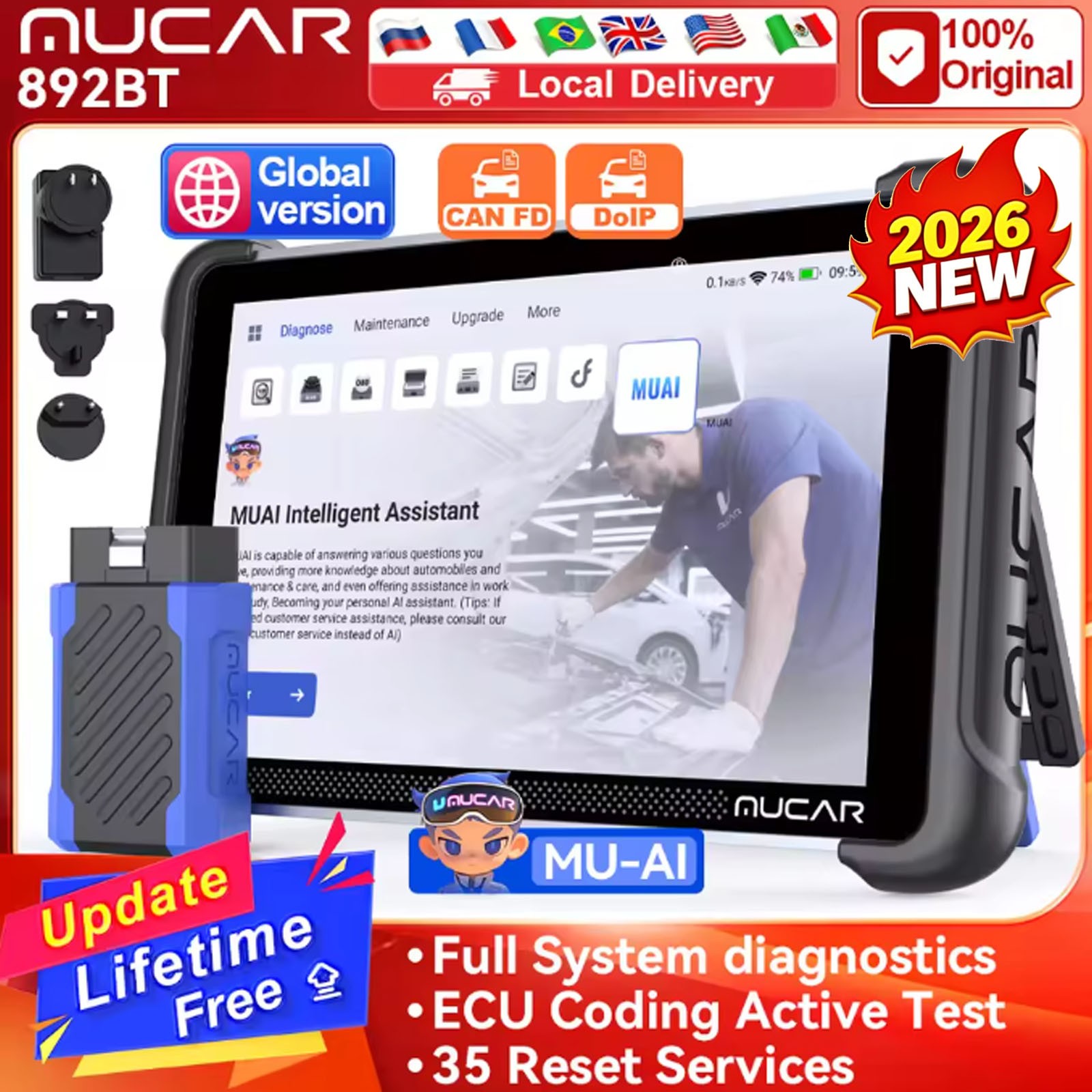 MUCAR 892BT Car Bidirectional Auto Scanner All System Diagnostic Tool Key Coding