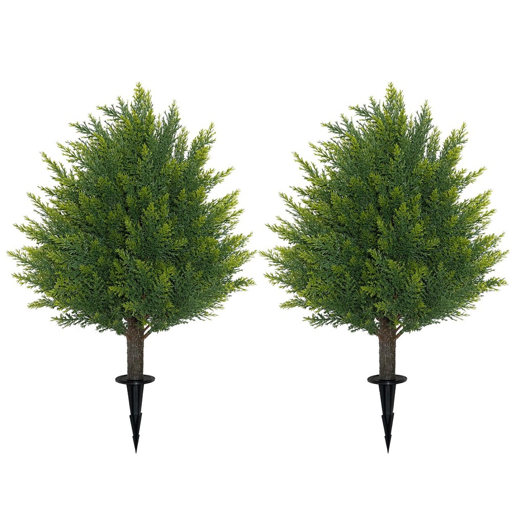 21'' Artificial Cedar Topiary Ball Trees with Ground Spike, 2 Pack Artificial...