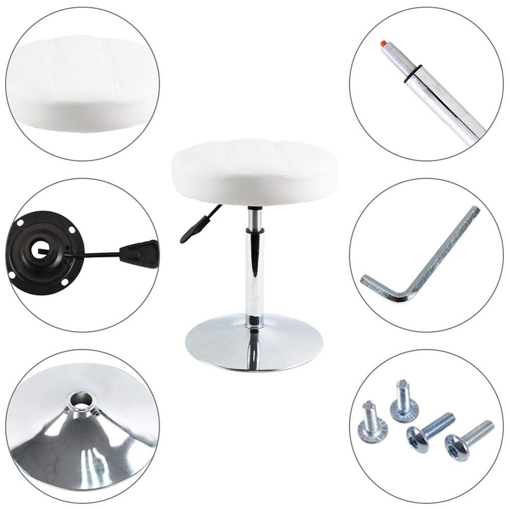 Adjustable Swivel Barstool, White, PU Leather, 32cm Diameter, 220lbs Maximum ...