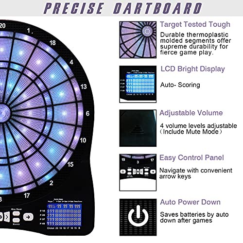 Electronic Dart Board,13 inch Illuminated Segments Light Based Games PURPLE