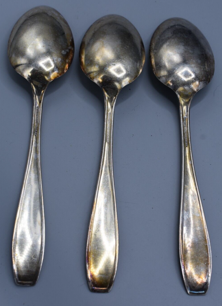 3 Wallace Wallingford MARCIA Solid Serving Spoons 8" Silverplate Flatware