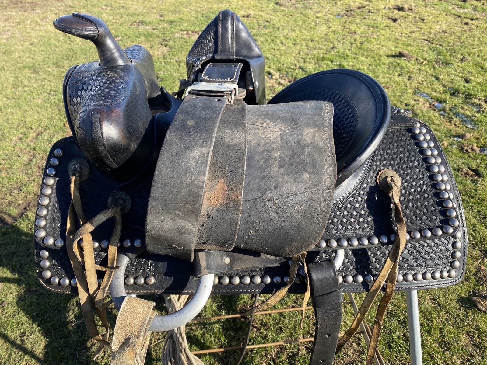 Vintage/Antique 14" Simco Western parade saddle w/silver studs, tapaderos