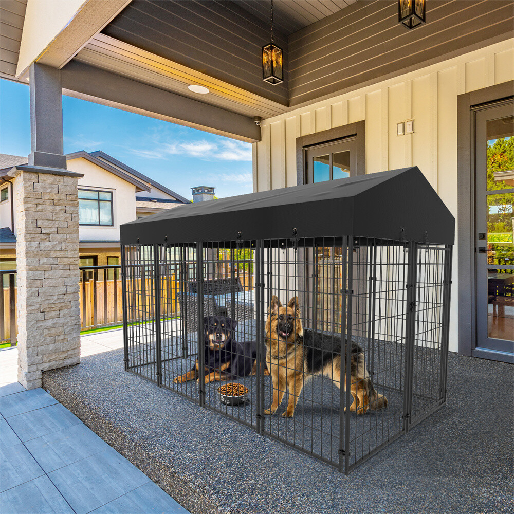 Strong Dog Playpen Huge Cage Pet Exercise Metal Fence Kennel Roof Outdoor Indoor