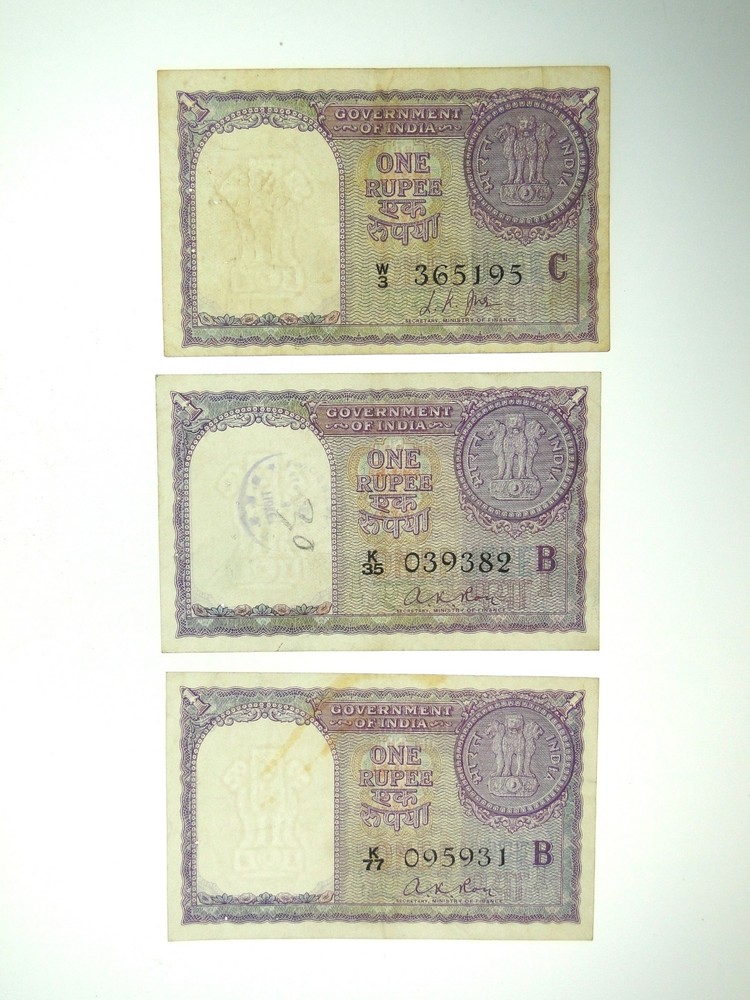 (3) 1957 ONE RUPEE BANKNOTES - 3RD ISSUE SCARCE
