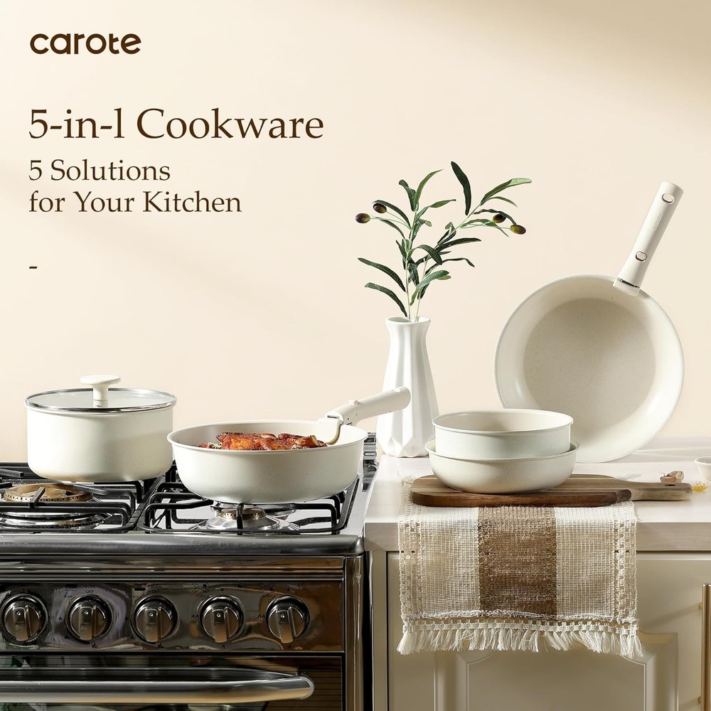 19-Piece Nonstick Cookware Set with Detachable Handle