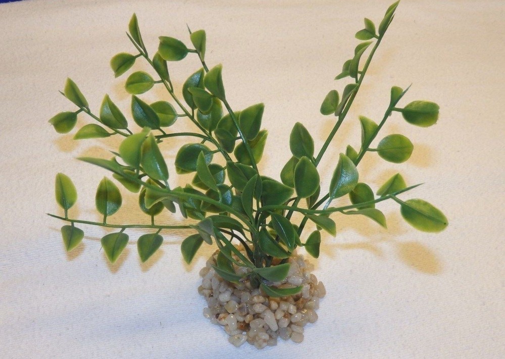 5" MINI PEA LEAF Artificial Aquarium soft Plastic plant w/ stone base