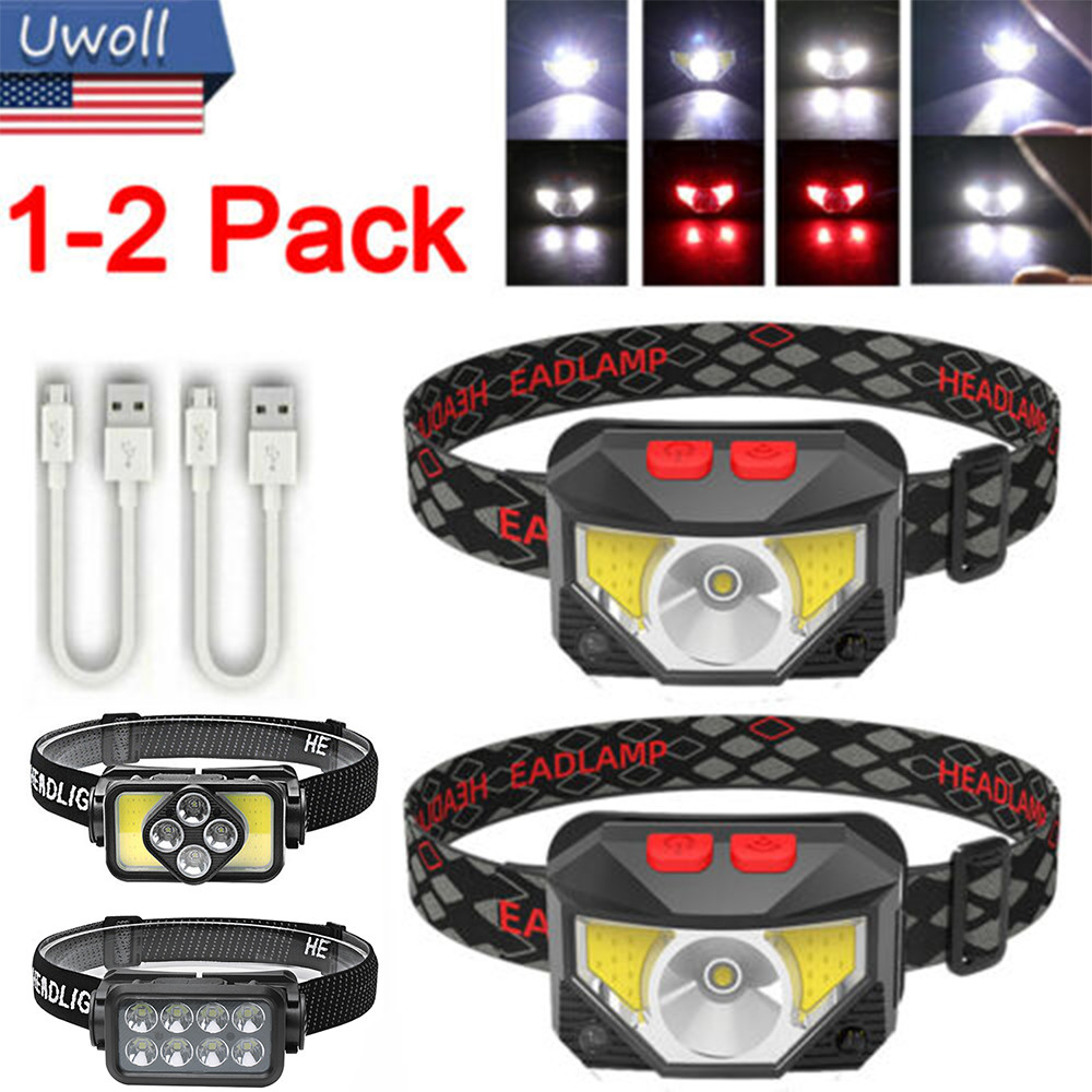 COB LED Headlamp Headlight Flashlight Torch USB Rechargeable Waterproof Sensor