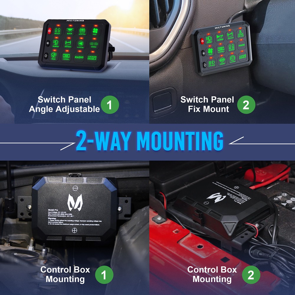 MICTUNING 12 Gang Switch Panel, LED Touch Switch Flash LED Light Power Circuit
