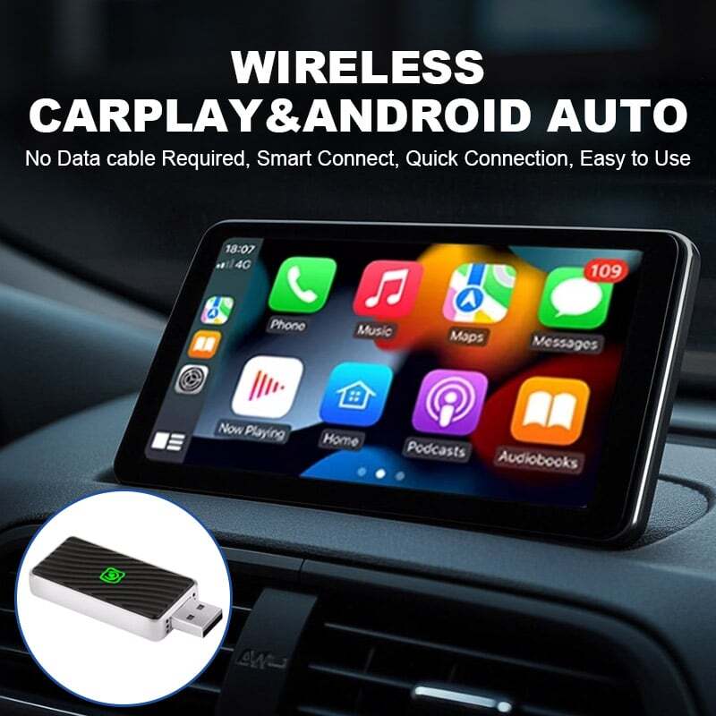 USB Wireless CarPlay Adapter for Apple iPhone &Android Auto Dongle Plug＆Play