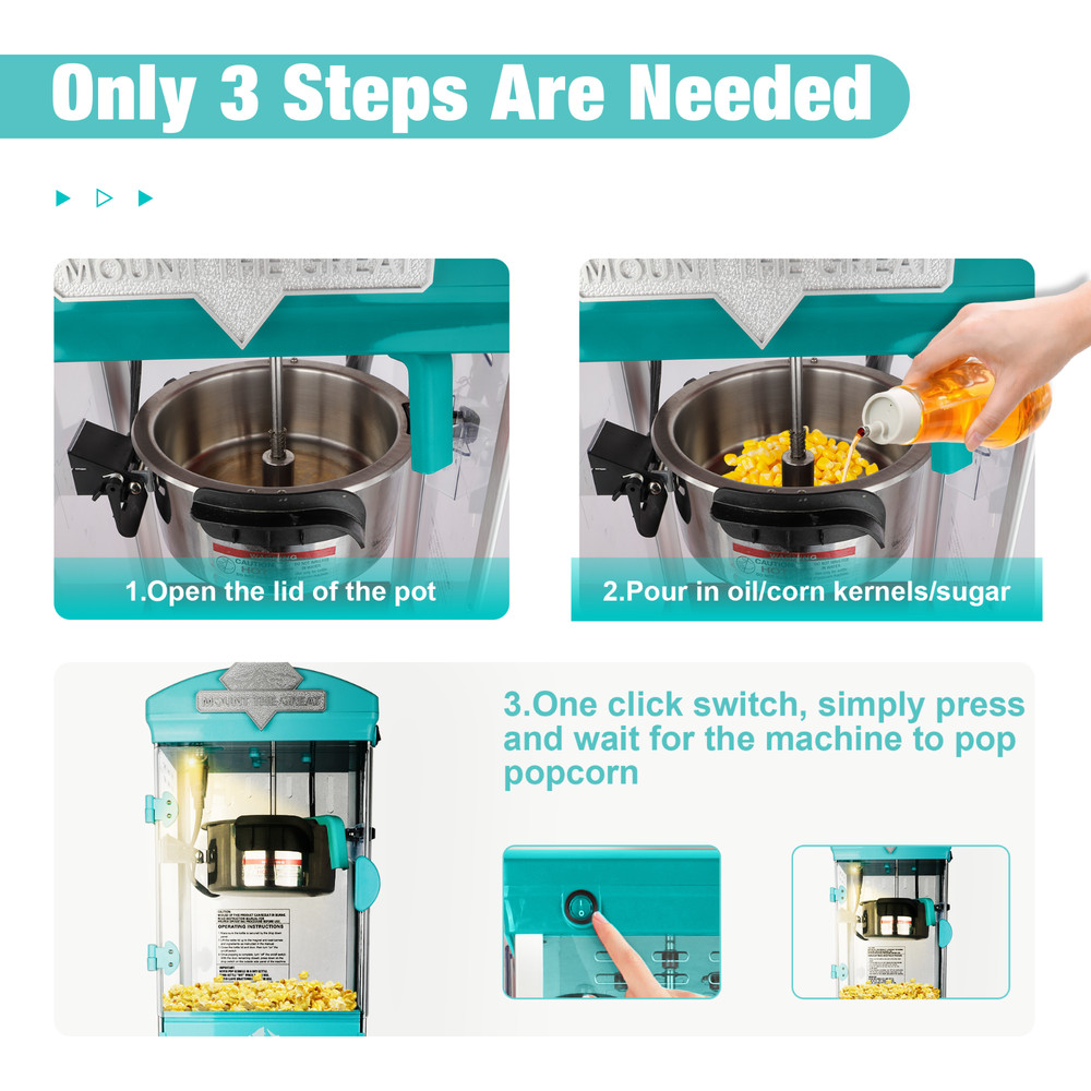 Popcorn Machine with Cart ,Wheels & 10 Oz Kettle Popcorn Maker Measuring