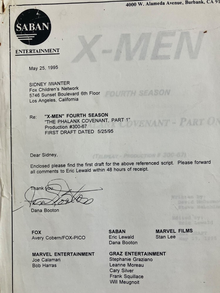 X-MEN AUTHENTIC 1st DRAFT SCRIPTS 'PHALANX COVENANT' Pts 1 & 2 + STUDIO TOPSHEET