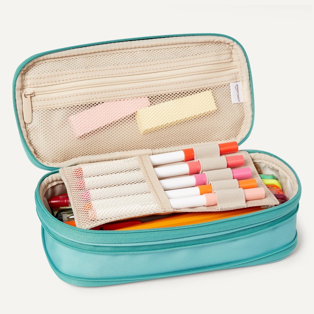 Large capacity pencil cases cyan mild