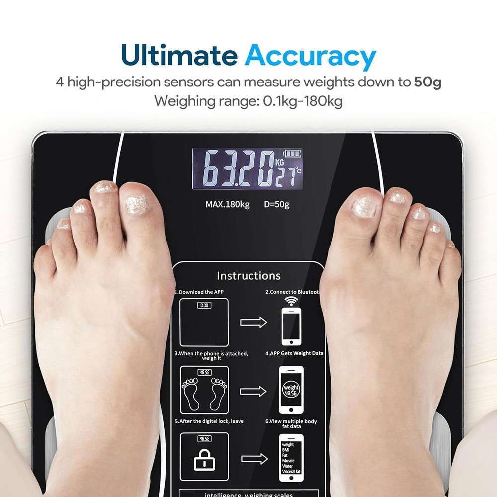 Digital Body Weight Scale Backlit Display High Precision Bluetooth BathroomScale