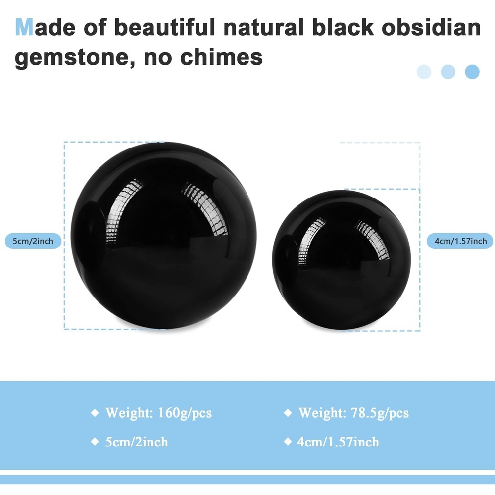 Learay 2PCS Black Obsidian Baoding Balls, Chinese Health Exercise Massage Bal...