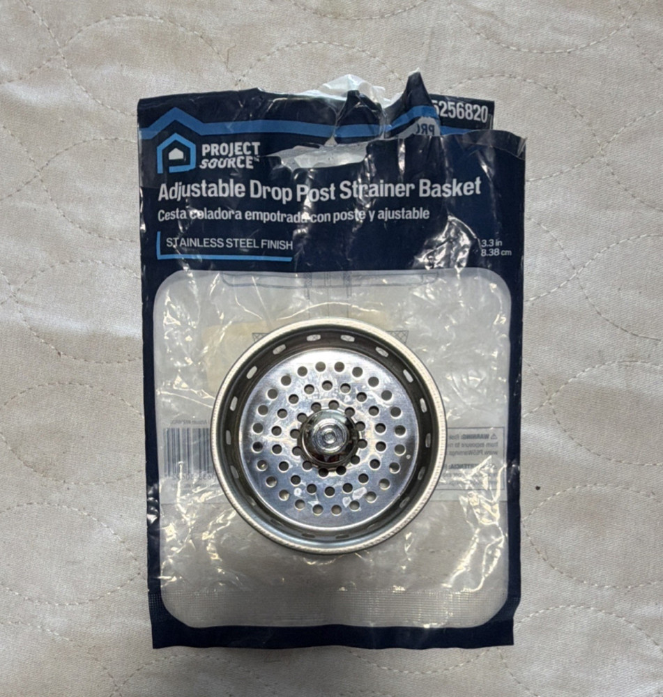 Project Source Adjustable Drop Post Sink Strainer Basket Stainless Steel Kitchen