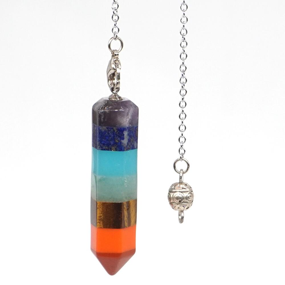 7 Chakra Natural Gems Hexagonal Pendulum Healing Crystal Reiki Dowsing Tool