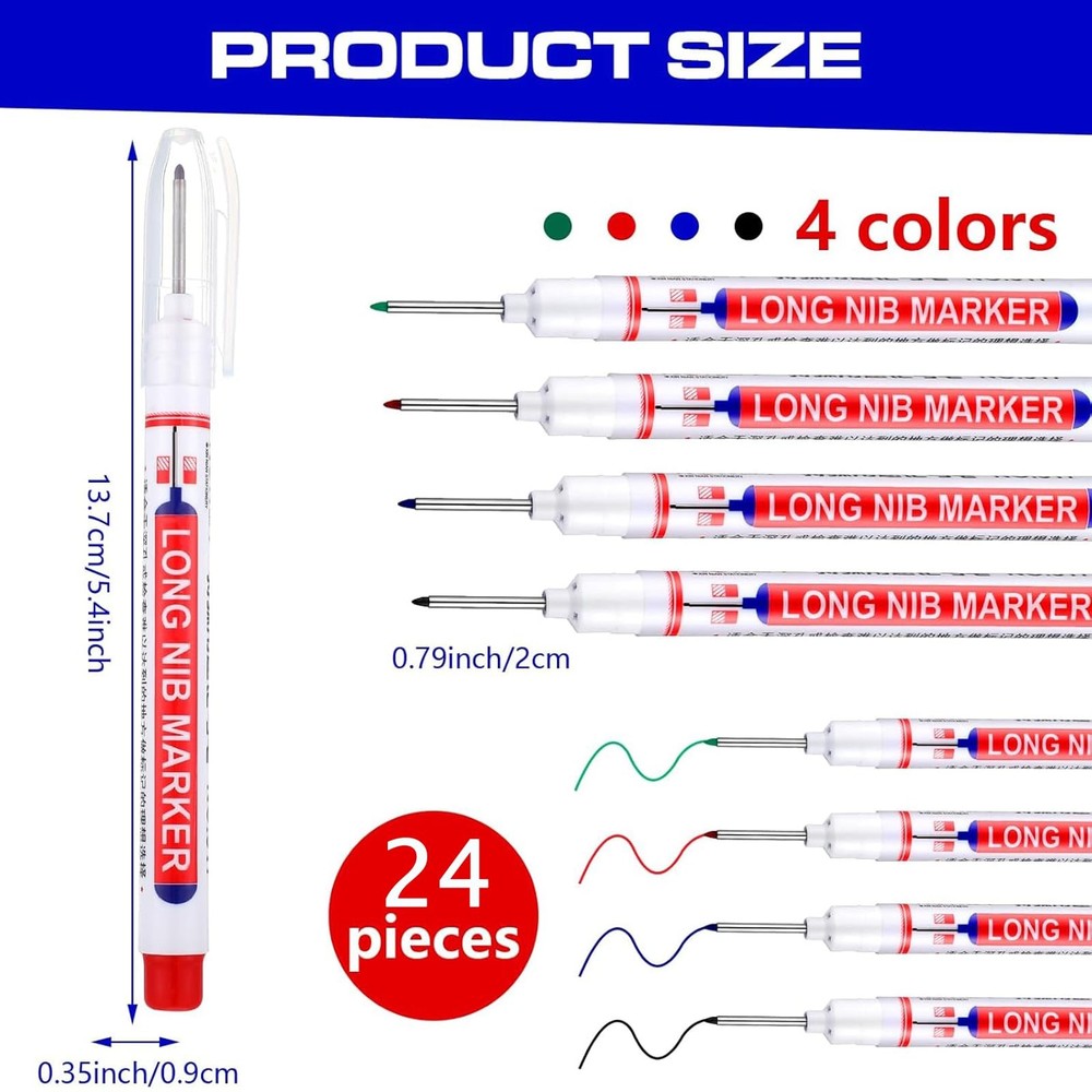 Eersida Multi-purpose Deep Hole Marker Pens 20mm Long Head Drill Assorted