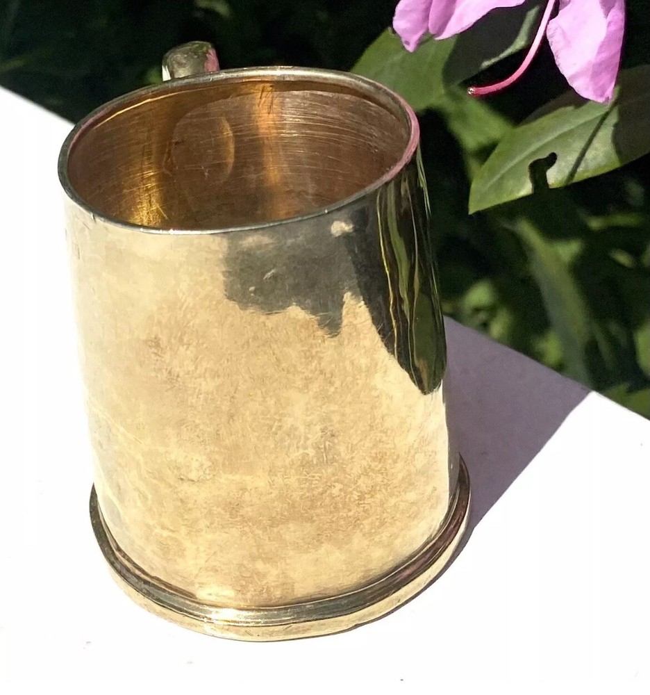 Antique Solid Sterling Silver Gilt Hallmarked Mug Cup Tankard