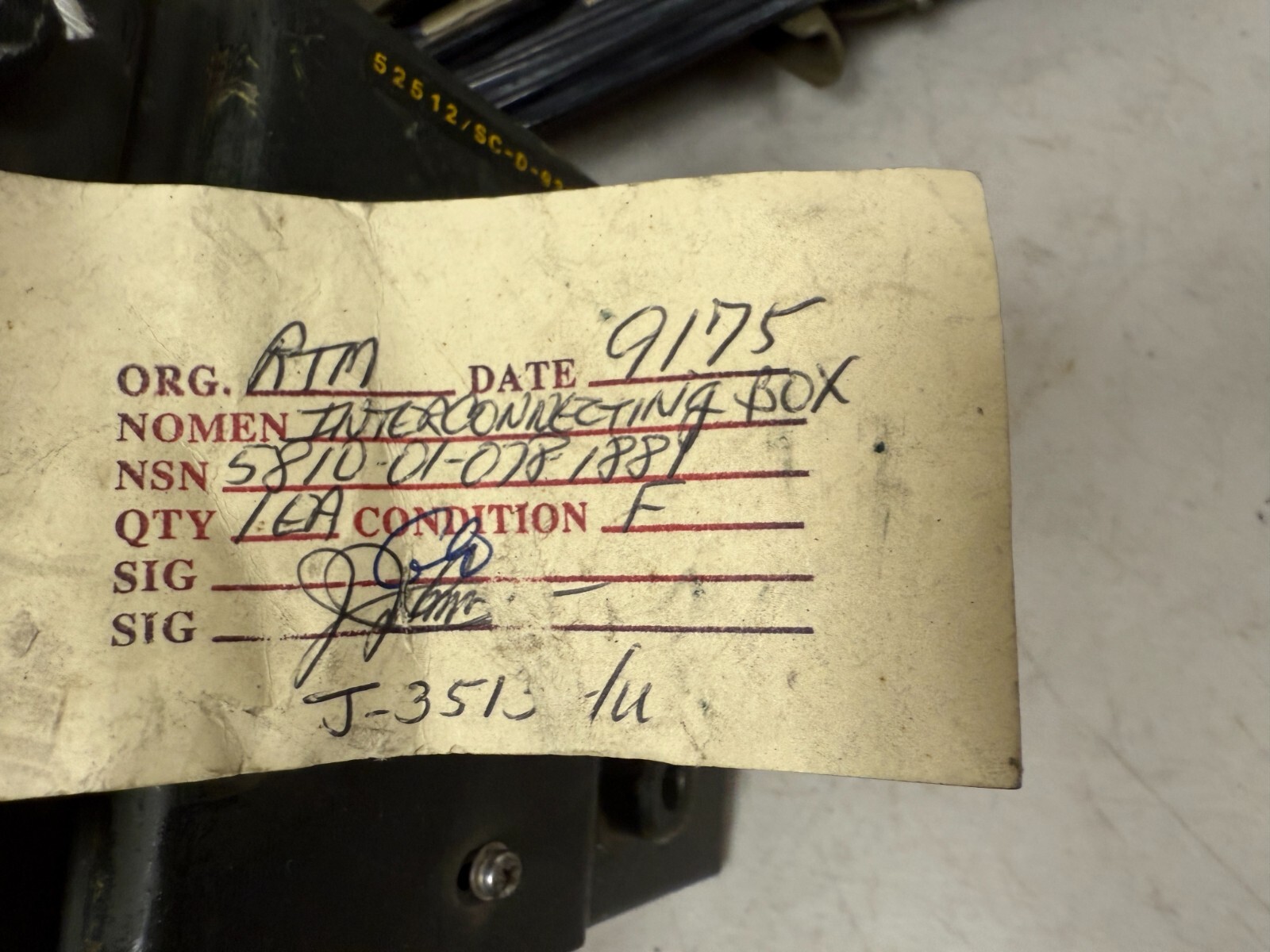 J-3513A/U Military Radio Interconnecting Box RT-524, RT-246 SC-D-930691A