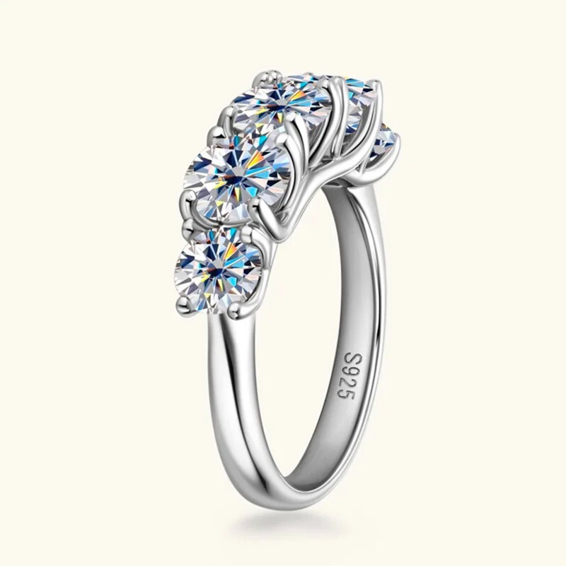 3.60CT Moissanite Wedding Anniversary Ring 5 Stone Round Cut 925 Sterling Silver
