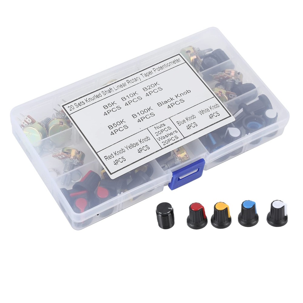 Adjustable Potentiometer Kit: 5K-100K Ohm Linear Taper w/ Volume Control Buttons