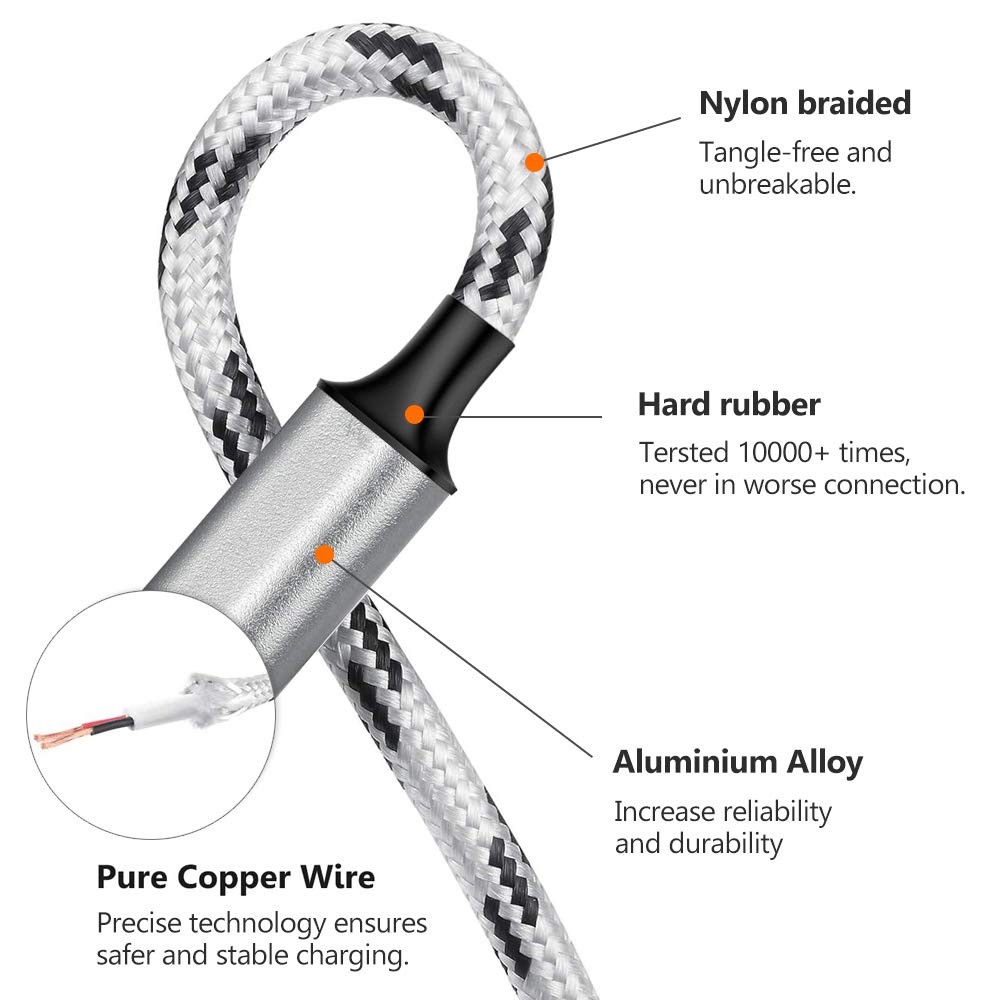 Multi Charging Cable, 5ft 3Pack Charger Cable Nylon Braided 5ft, Silver