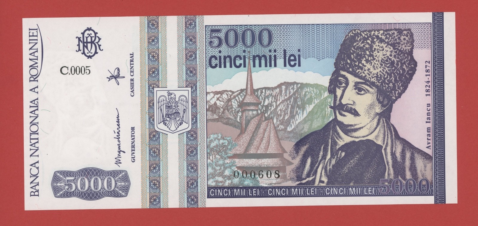 ROMANIA  5000  LEI  1993  # 000608  PICK # 104  UNC.