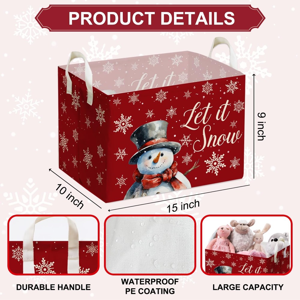 Merry Christmas Snowman Rectangular Basket,Waterproof Boxes with Handle, Toy ...