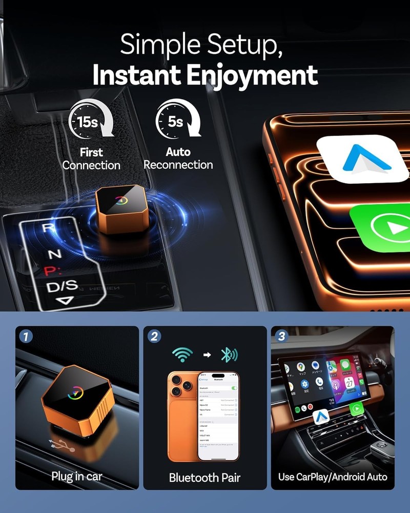 2026 Mini Wireless CarPlay Adapter Wired to Wireless for CarPlay & Android Auto