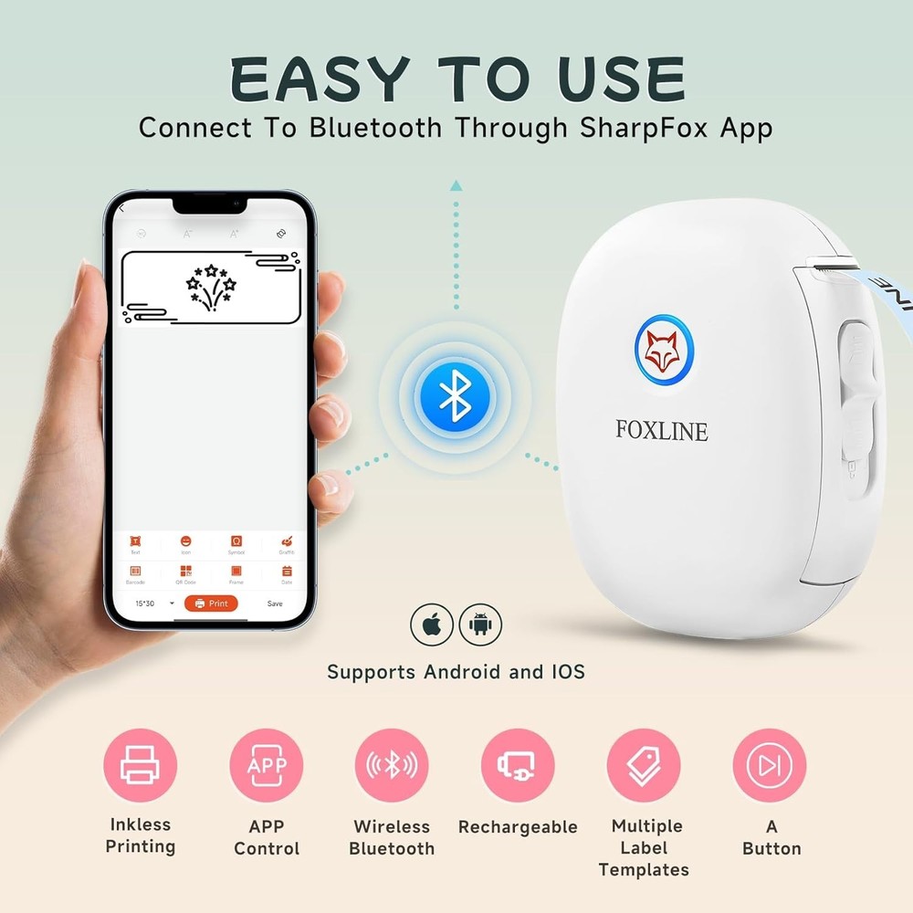 F10 Label Maker Machine Bluetooth Portable Thermal Mini Printer White