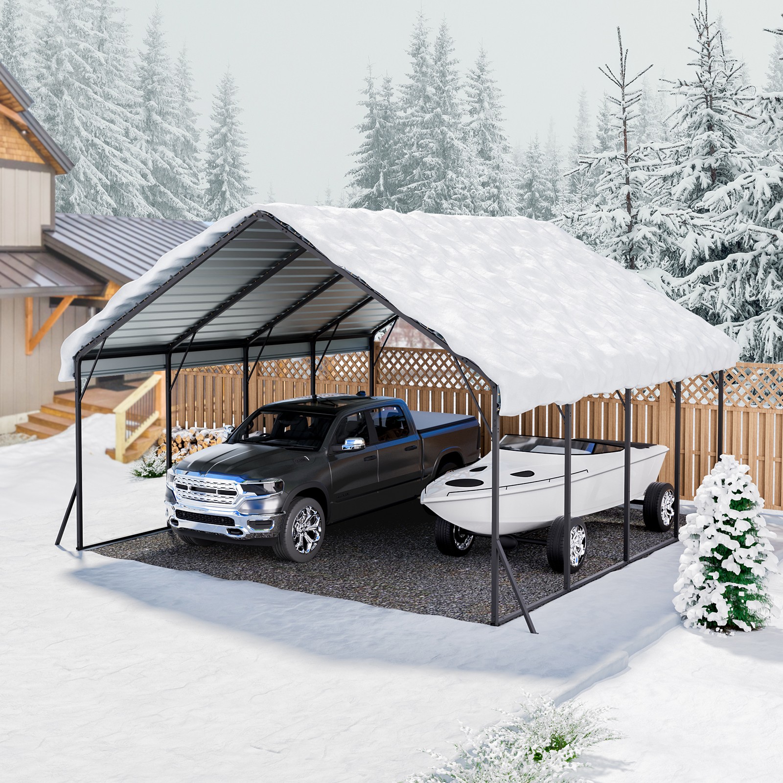 VEVOR Heavy Duty Metal Carport 20 x 20 ft Outdoor Car Shelter Garage for Boats