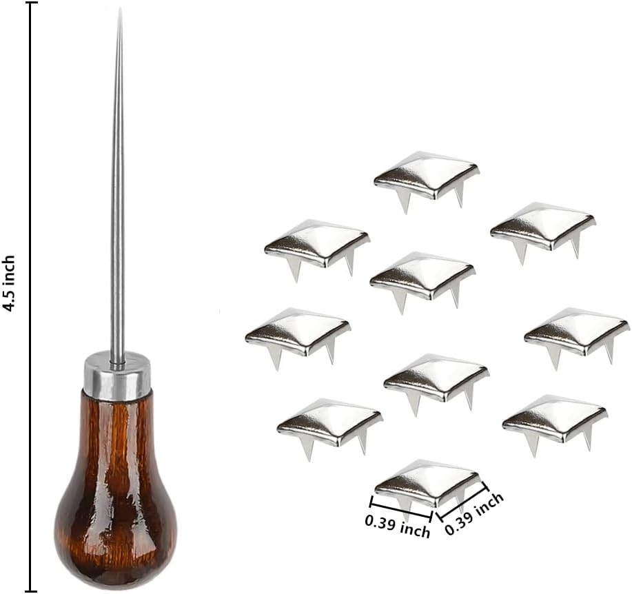Rust-Resistant 10mm Pyramid Studs for Leather & Fabrics - 500 Count with Awl