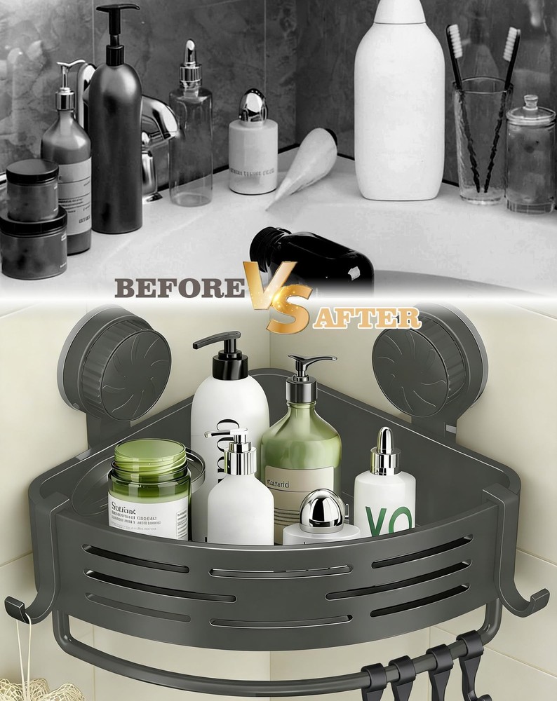3 Pack Plastic Corner Shower Caddy with Twist-Lock Suction Cups & a Pre-Appli...