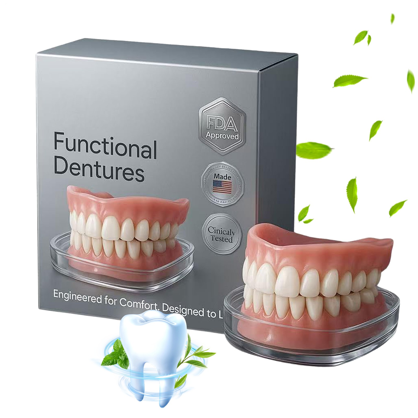 False Teeth, Dentures For Women And Men, Upper And Lower Silicone Denture Set