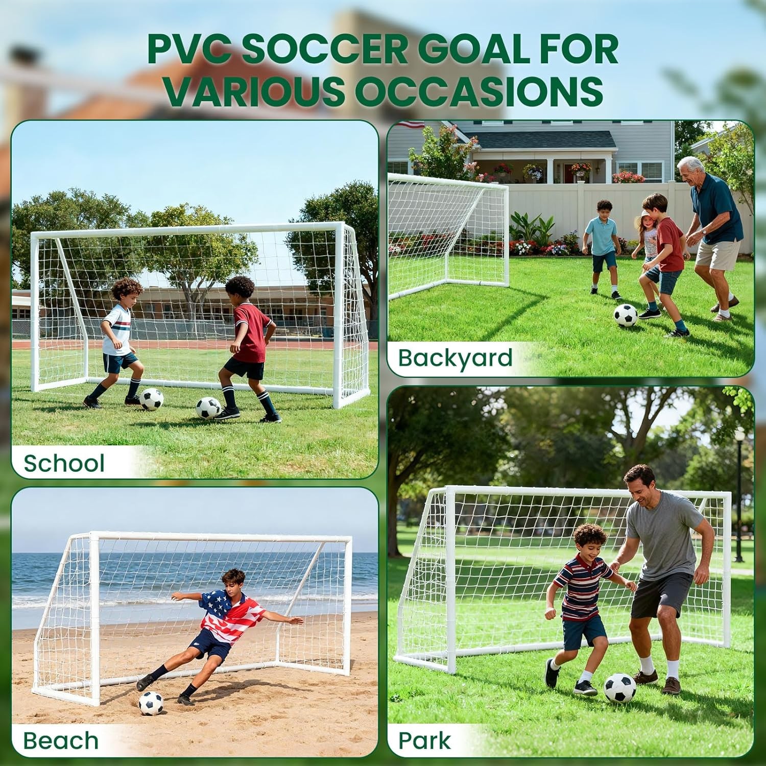 12 x 6' Portable Soccer Goal Net PVC Post Frame Backyard Football Training Set