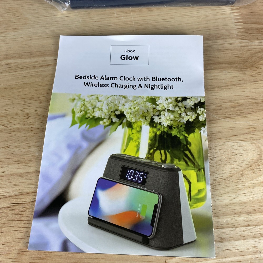 i-Box Glow Bedside Alarm Clock Wireless Charging & Nightlight, Gray