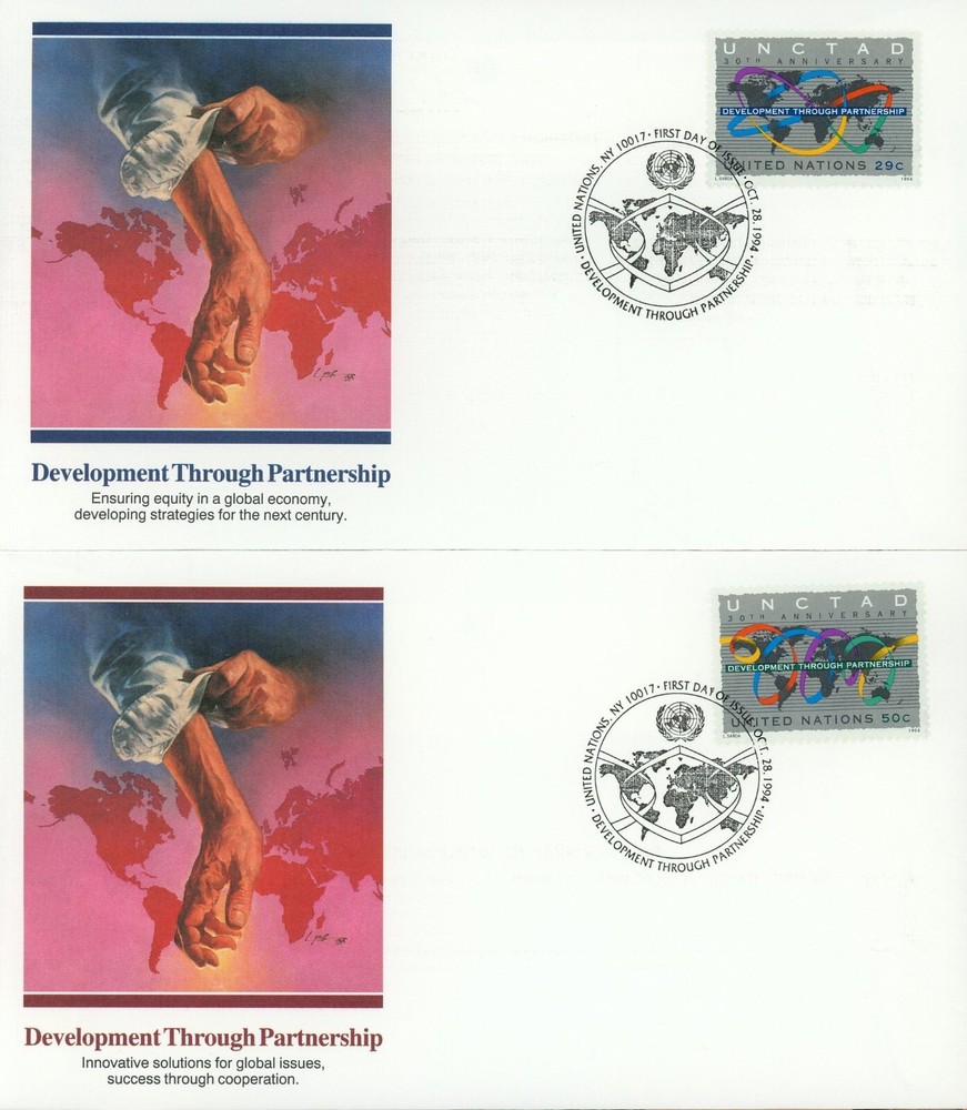 United Nations New York 653-654 FDC Set Development through Partnership