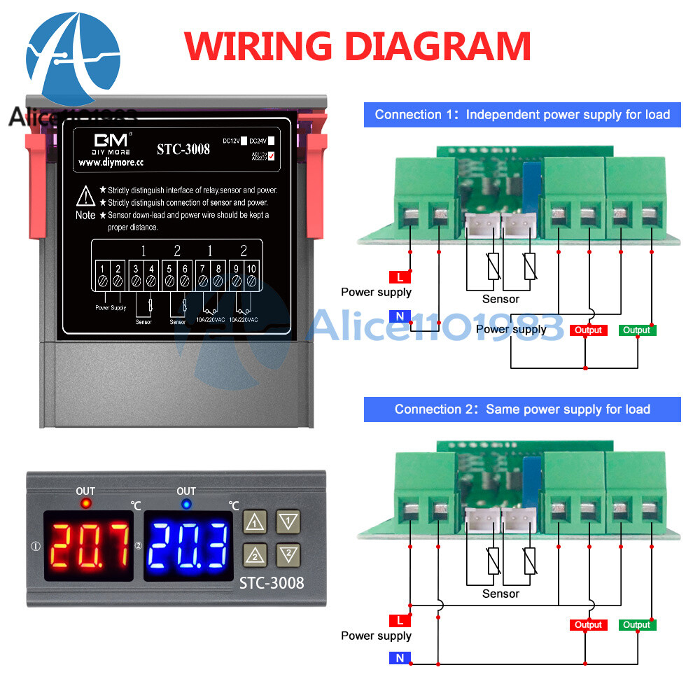 STC-3008 AC110-220V Digital Temperature Controller Thermostat Instrument Sensor