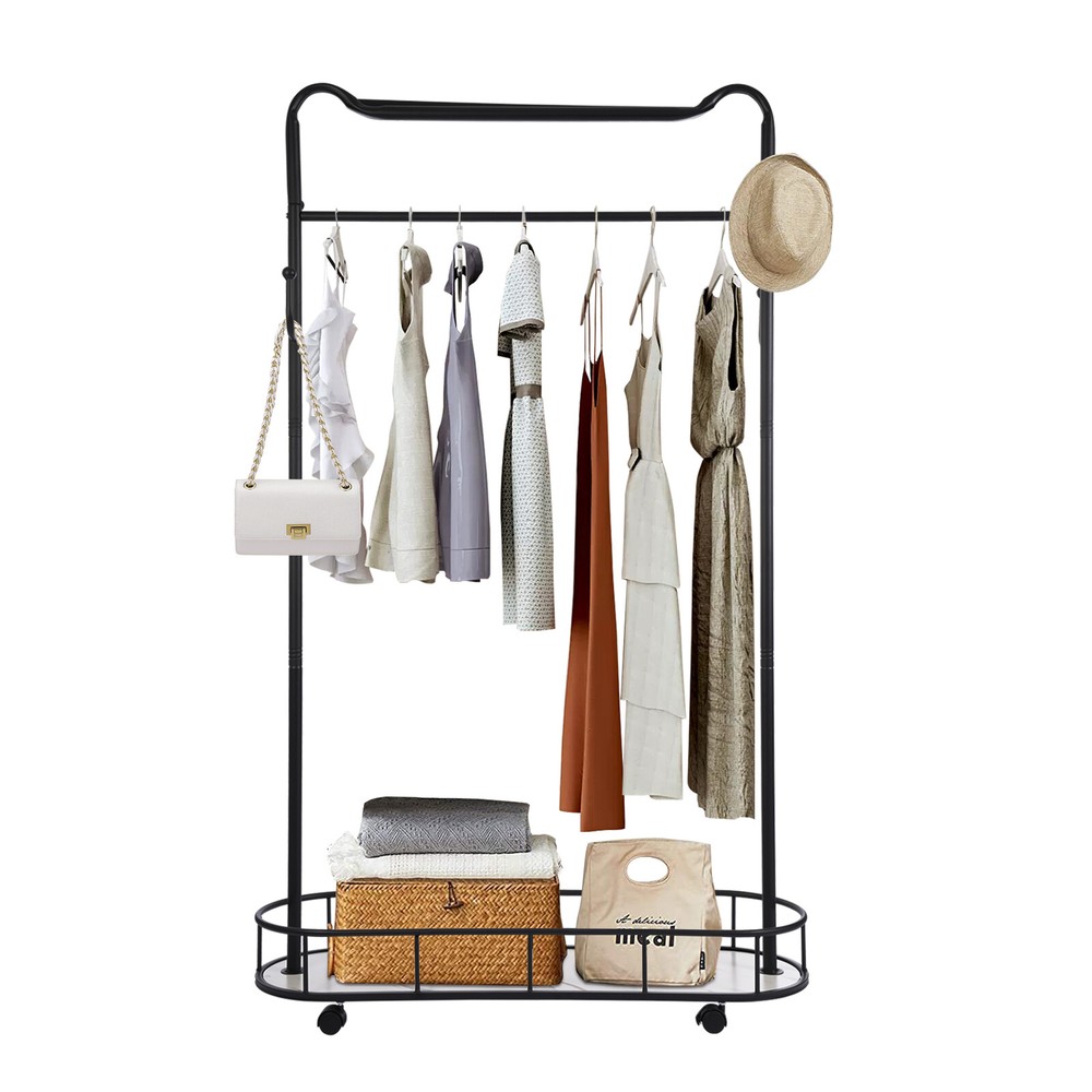 Clothes Rack, Movable Coat Rack, Coat Rack with Storage Basket