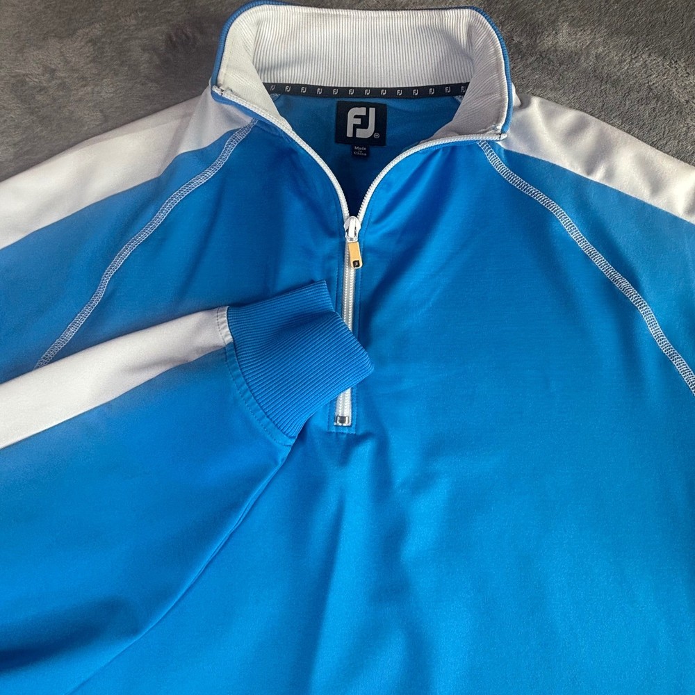 FootJoy Quarter Zip Pullover Mens Medium Blue White Golf Athletic Performance