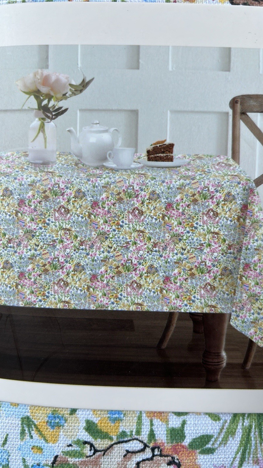 Envogue Tablecloth Easter Spring Bunny Floral Cotton 60”x84” Oblong New