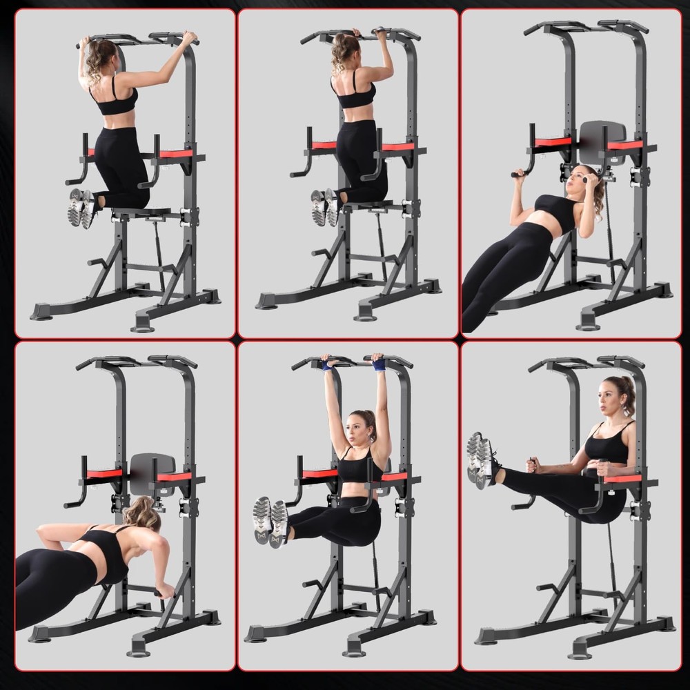 Power Tower Dip Station, Multi-Function Assistive Trainer Pull Up for Home Gy...