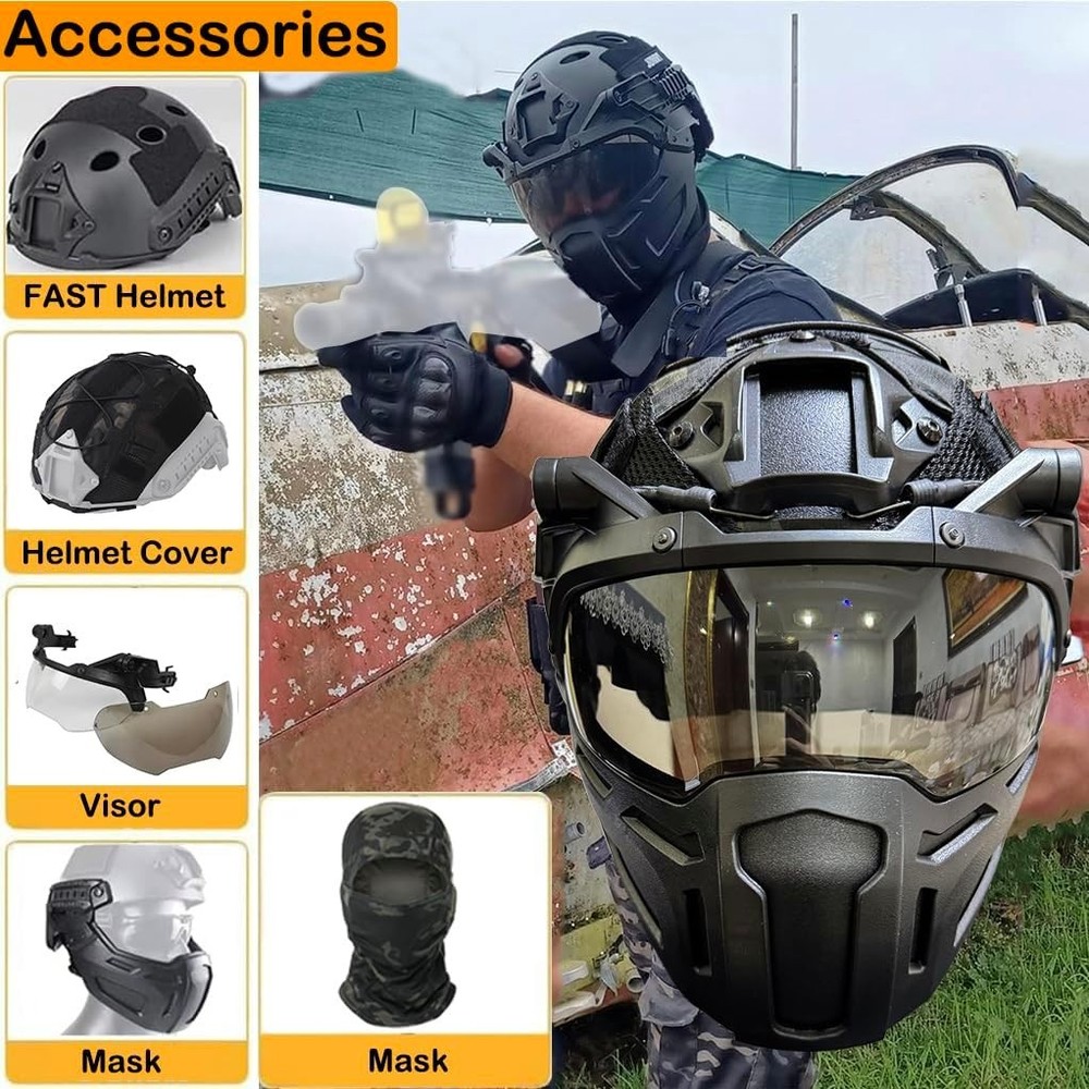 Tactical Fast Airsoft Helmet with Full Face Mask Adjustable Cover G Includes