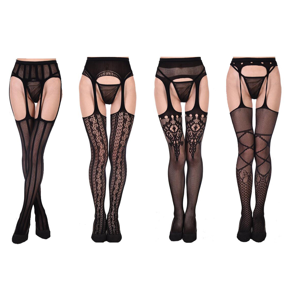 4 Pack Lace Mesh Lingerie Garter Belt Fishnet Thigh High Stocking Pantyhose Sock