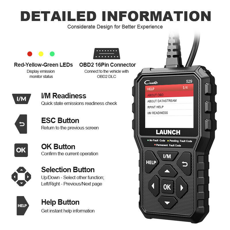 LAUNCH OBD2 Scanner CR529 OBDII Code Reader Car Check Engine Diagnostic Tool I/M
