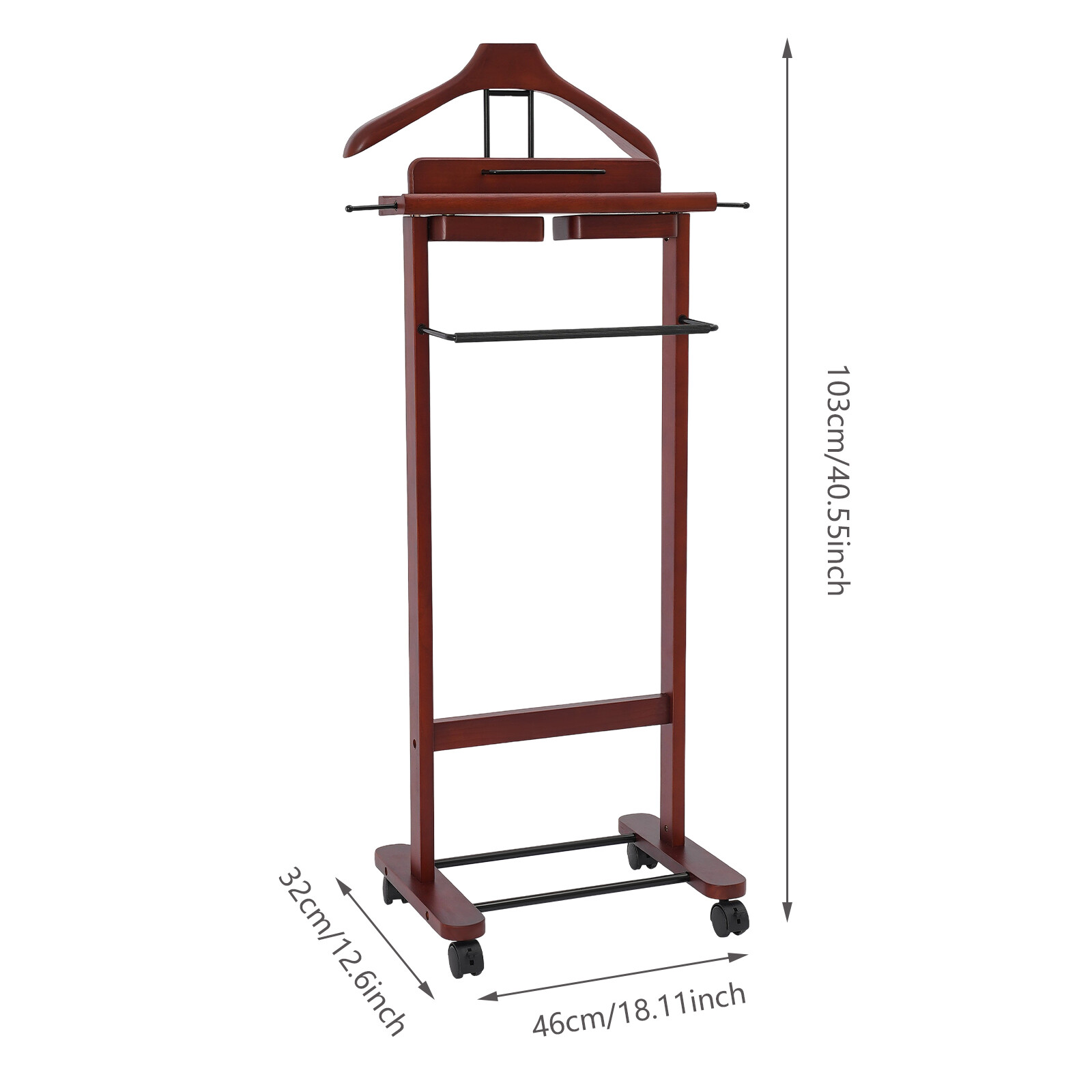 30kg Capacity Wood Suit Rack Freestanding Clothing Stand Suit Stand W/Wheels