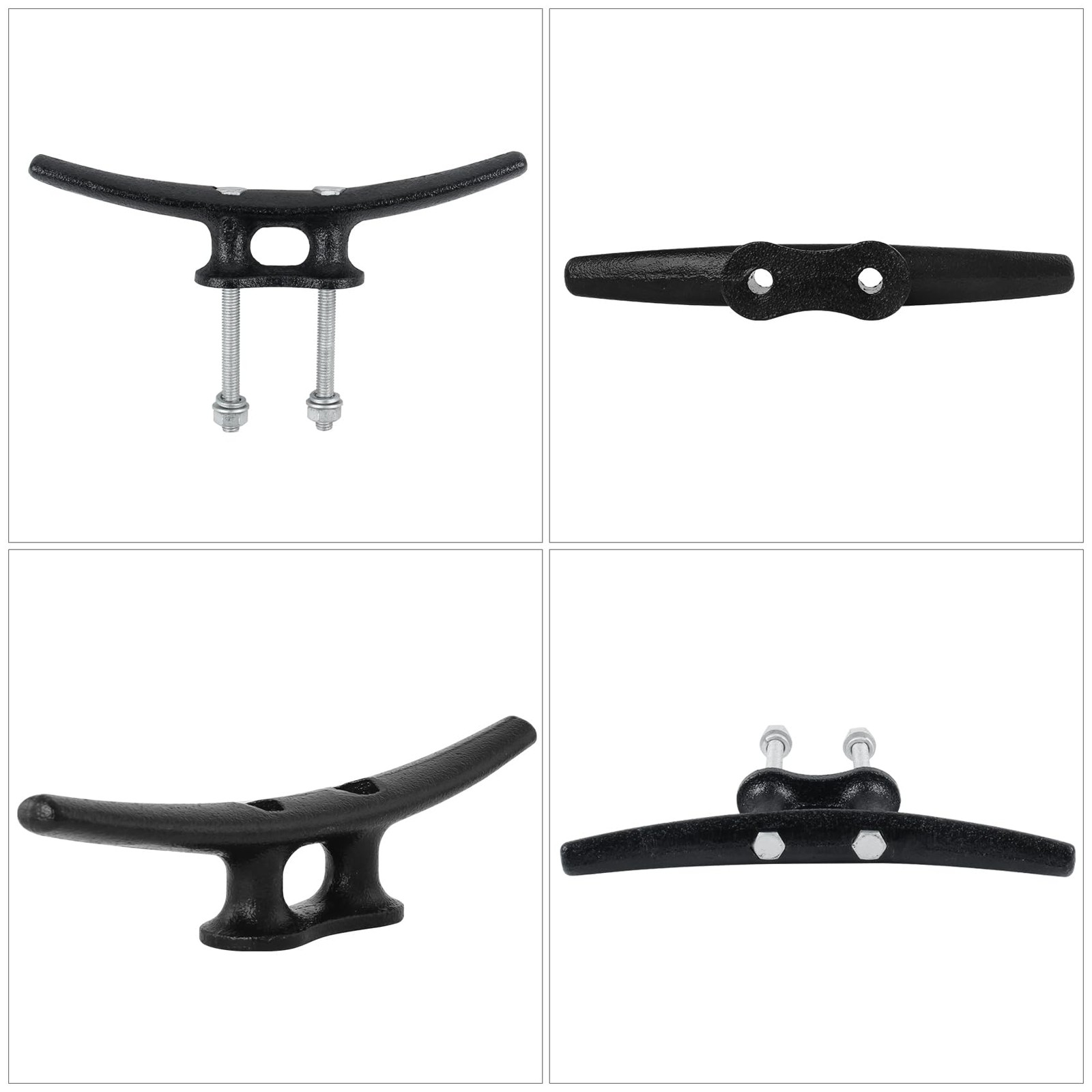 Boat Cleats 8 inch 2 PackElectrophoretic Coated Black Boat Dock Cleats Rope C...