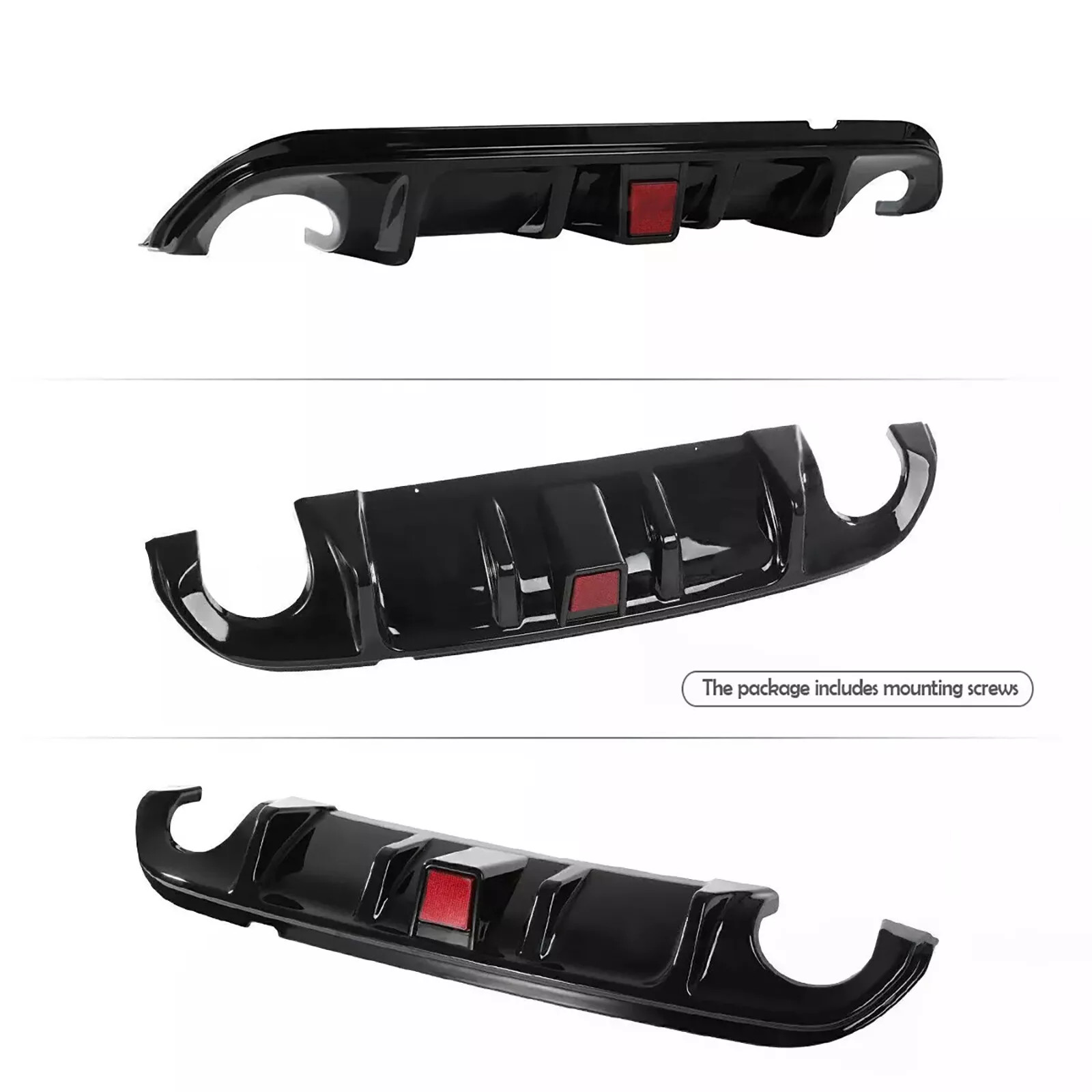 Fit 2014-2017 Infiniti Q50 Glossy Black Rear Bumper Diffuser W/ LED Brake Light