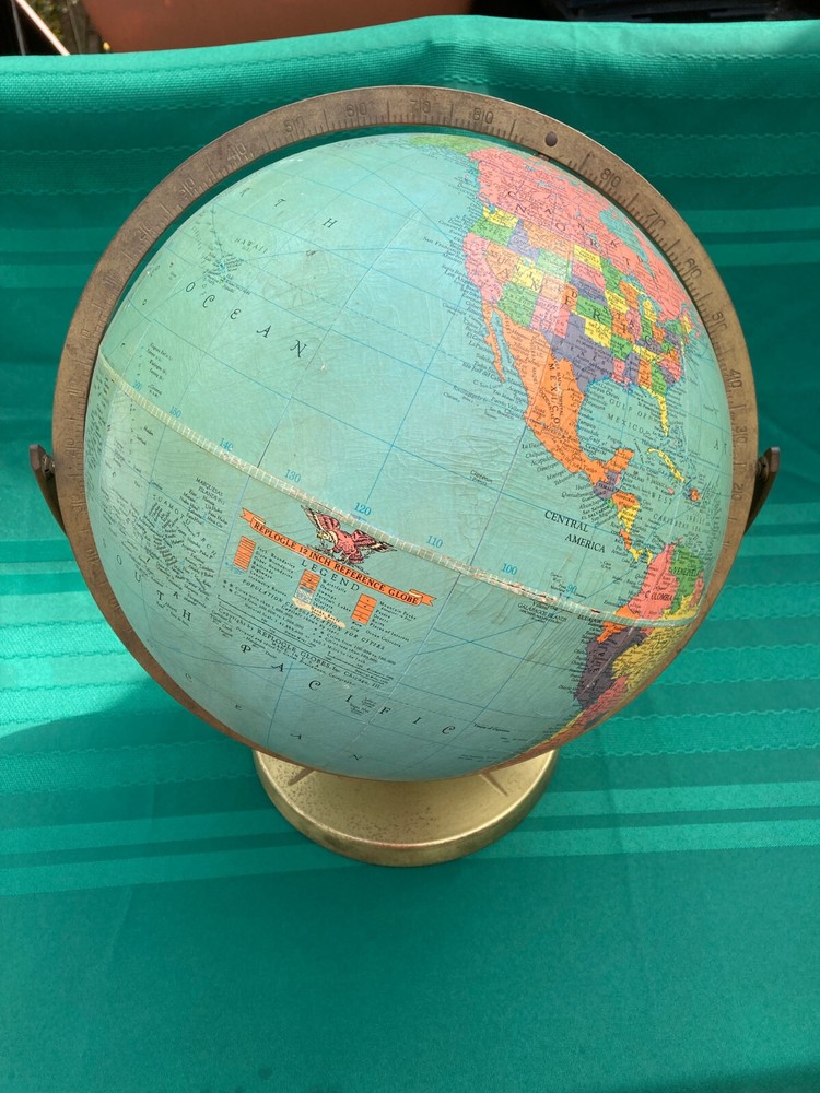 Vintage 1956 Replogle 12 inch Reference Globe with Metal Base