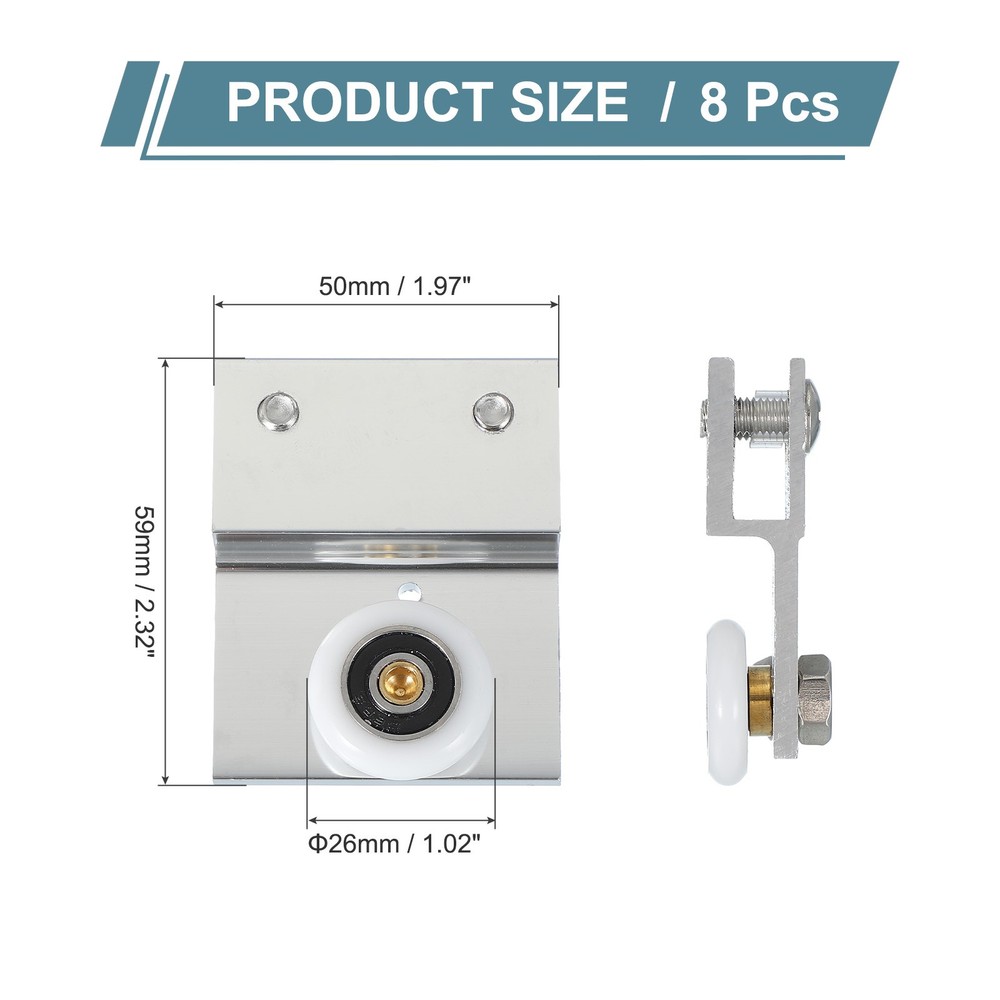 8 Pcs 26mm Diameter Frameless Sliding Shower Door Roller Replacement Silver